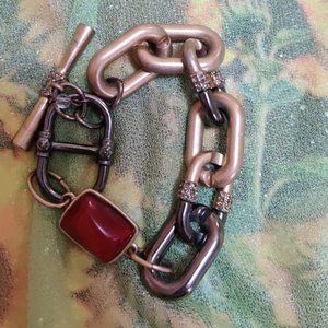 Kenneth Cole Toggle Bracelet Gold & Gun Metal with Red faux stone